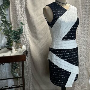 BCBGMaxAzria Asymmetrical Black and White Sheath Mini Dalia Sleeveless Dress